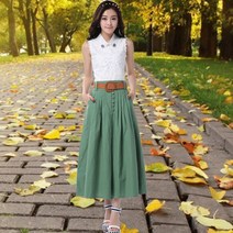 플리츠 롱스커트 여자 시폰 쉬폰 데님 청 플레어