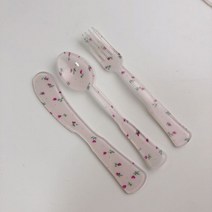 나이스 로망 빈티지 체크무늬프랑스 스타일 복고풍 격자 무늬 디저트 스푼과 포크 플라스틱 차 커피 믹싱 스푼 음료 식기 꽃 티스푼 1 세트 귀여운 아이스크림스푼 올드패션촬영용품, 04 Beige Flower
