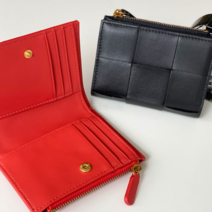 여자 격자 꼬임 솔리드 무광 양가죽 지퍼 반지갑