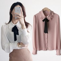 탐탐탐 셔링카라 리본 블라우스