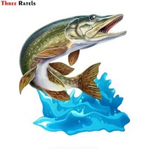 3 Ratels FC68 멋진 점프 북부 파이크 Walleye 3D 물고기 벽 예술 문구 스티커 데칼 자동차 자전거 오토바이 룸132155, FC68-C, length 30cm, 2 pieces