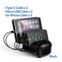 가성비ORICO USB 충전기 스테이션 도크 킨들 호환 샤오미 스마트폰용 데스크탑 7 포트 70W 5V2, 02 Black with Cable_01Plug