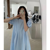 SURBORT 프렌치 엘레강스 플리츠 루즈핏 퍼프소매 원피스