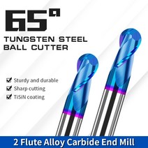 AUGT-볼 노즈 엔드 밀 HRC65 1-20mm 생크 2 플루트 CNC 라우터 비트 나노 블루 코팅 카바이드 밀링 커터 금속 공구, 24 R2x4Dx75_01 1Pcs