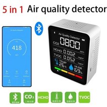 이산화탄소측정기 실내공기질관리법 5 인 1 디지털 이산화탄소 TVOC HCHO 검출기 공기질 모니터 CO2 미터 온도 습도 테스터, With Bluetooth2+With Bluetooth