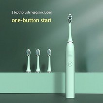 초음파 미세전류 전동 자동 칫솔 용 음파 칫솔 울트라 소닉 진동기 방수 3 브러시 헤드 배터리 타입 가전, CHINA_Green