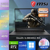 MSI Stealth 16 메르세데스 벤츠-AMG Motorsport A13VG (231KR) i9-13900H/RTX4070 고사양 게이밍 노트북, MSI Stealth 16 메르세데스 벤츠, WIN11 Pro, 64GB, 3TB, 코어i9, 블랙
