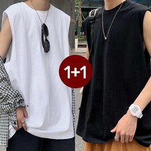 1+1 남자나시 오버핏 바캉스 민소매 루즈티 비치웨어 헬스 티셔츠