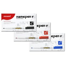 모래알마켓 모나미 1mm 네임펜 중간 글씨용 3색 12개입 검 빨 파, 파랑
