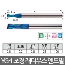 와이지원/YG-1/초경 래디우스 엔드밀 2F X5070S/0.8mm, 2F-1(R0.1)*4*2(8)*50