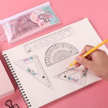 건축 제도 용품 달콤한 소녀용 삼각형 직선 눈금자 각도기 세트 학교 사무용품 제도 도구 문구 4, 01 Random Design