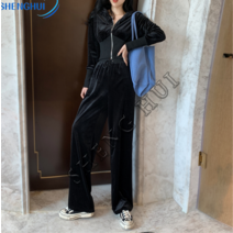 SHENGHUI벨벳 세트 쇼트 후드 집업 트레이닝 팬츠 세트 SH8*01LW