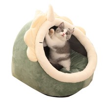 SAIVEINA 반려동물 겨울 거실 방 따뜻한 숨숨집 고양이 강이지 공륭 캐릭턱 동글이 방울 하우스 부드러운 쿠션, 그린
