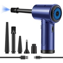 전기 공기 먼지떨이 Fulljion 3-Gear ~ 51000RPM 압축 공기 먼지떨이 LED 조명 컴퓨터 키보드 자동차 청소용 무선 공기 송풍기 6000mAh충전식 10W 고속 충전 공기 캔 먼지떨이(파란색)