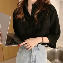 여성 반팔 블라우스 포켓 지지미 /오피스룩/하객룩/데일리 블라우스 셔츠 - 231547