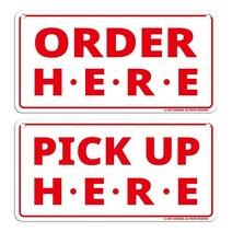 GEEKBEAR Order Here and Pick Up 표지판 (블루) 2팩 30.5 x 15.2cm(12 6인치) 특수 걸이용 후크가 있는 프리미엄 변색 방지 디자인 레스토랑, White