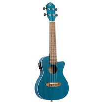 Ortega Guitars 4줄 지구 시리즈 콘서트 어쿠스틱/일렉트릭 우쿨렐레 오른쪽 투명 오션 블루 (RUOCEAN-CE)