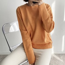 오오엘 여성용 데일리 심플 파스텔 베이직 라운드 니트