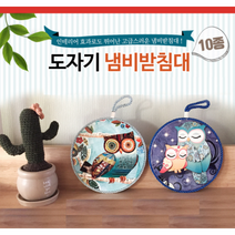 도자기 냄비받침 티코스터 대 컵받침 코르크 나무, 디자인냄비받침대(고양이)(2개)