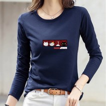 스타일아유 여성 데일리 라운드 긴팔 티 프린트 고양이 베이직 긴팔 티셔츠[AYG7TS0192]