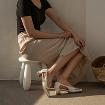 슈벅 천연 소가죽 레이저컷팅 슬링백 펌프스 힐 샌들 4.5cm