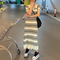 메이킹유 반팔 니트원피스 카라넥 스트라이프 2858나리즈원피스