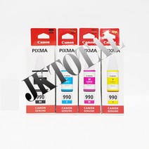 캐논 복합기 잉크 4종세트, GI-990Y 노랑, GI-990BK 검정, GI-990M 빨강,  GI-990C 파랑, 1세트