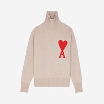 아미 빅 하트 로고 퍼넬 넥 인타르시아 스웨터 샴페인 AMI de Coeur Oversize Intarsia Funnel Neck Sweater Champagne