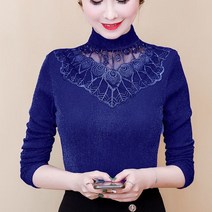 럭셔리블라우스 여성용 긴팔 메쉬 셔츠 두꺼운 레이스 작은 가을 및 겨울