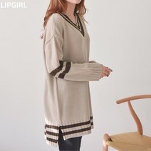 립걸브이 배색 롱니트