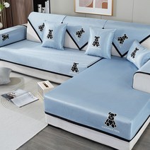 스 소파 매트 여름 돗자리 방석 2023 미끄럼 방지 범용 커버 타월 귀비 가죽 소파 커버 풀백78131, 카디베어-스블루(스타입), 70*70cm