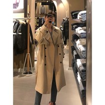 WZC 봄가을 남성용 롱 트렌치코트 더블버튼 루즈핏 자켓 아우터 심플 캐주얼 베이직 빅사이즈