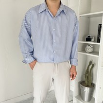 남자 오버핏 스트라이프 오픈카라 셔츠