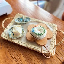 더조이 예쁜 원형 라탄 트레이 사각 나무 피크닉 쟁반 홈카페 과일담는그릇