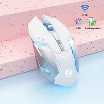 무선마우스 충전식 2.4g 무선 블루투스 게이밍 마우스 인체 공학적 음소거 컴퓨터 노트북용 LED 백라이트 I, 03 White, 한개옵션1
