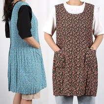 여름 앞치마 쉬폰 주름 시원한 꽃무늬 짧은앞치마, FREE, 옆단추 앞치마_랜덤발송