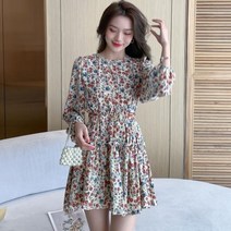 초신장 키 작은 플라워 원피스 여춘하 긴팔 무드 스커트 인스톰