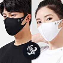 LXP579 구리나노섬유 반영구 항균 패션마스크 빨아쓰는 마스크 순은(100%) 피어싱 5종 (리미티드 에디션), 앵커(닻) 은장식 블랙, M (얼굴이작은여성&16세이하청소년 권장)