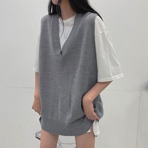 하이제시카 / [빠른배송] 박스핏 브이넥 니트 뜨개 조끼 롱 베스트