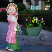 정원카트 편리한 편안한 안정적인 정원 드라이브 별빛스토어 철 복고풍 꽃 스탠드 녹색 식물 난초 즙이 많은 세발 자전거 간단한 북유럽 국가 트롤리 정원 실내 화분, 중간, 시골 소녀 녹색 콤보 슈트