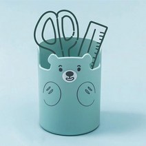 펜트레이 아크릴 원목 볼펜 연필꽂이 귀여운 만화 곰 펜 홀더 라운드 데스크탑 화장품 립스틱 브러시 보관, 02 blue