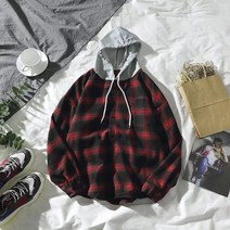 후드 격자 무늬 셔츠 남자의 긴 소매 셔츠 재킷 패션 잘 생긴 느슨한 봄 격자 무늬 셔츠
