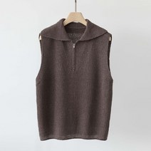 제니트 여성용 루즈핏 카라넥 레이어드 반집업 니트 어치세라반업 베스트