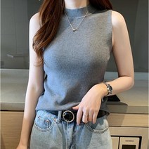 여성 니트 봄 여름 얇은 목폴라 민소매 나시티