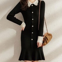 [랜덤플레이] 레이스 카라 소매 프릴 슬림핏 하객룩 원피스