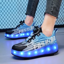 다이얼 롤러슈즈 운동화 바퀴달린 인라인 LED 힐리스 선물, 파란색 사륜