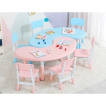 어린이집 책상 유치원 교구 귀여운 유치부 좌식, 테이블 + 고정식 의자 3개 (색상 기재)