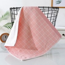 34x34cm 거즈 양면 테리 코튼 격자 무늬 스퀘어 페이스 타올 부드러운 흡수성 욕실 워시 천, 34 x 34cm, 분홍색