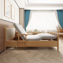 환자침대 난간 노인 침대 리프트 다기능 전기 간호 침대가있는 단단한 나무 집 노화에 적합한 요양원 가구, [01] 침대 옆 탁자, [01] 뼈대