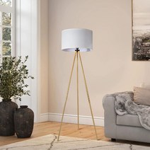 YORKCARE Tripod Floor Lamp Threshold Black Lampmid Centiry Modern Standing Lamp Fabric Shade for Liv, 02 Gold